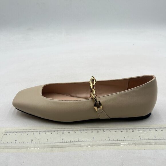 miss left Nude Chain Strap Mary Janes Shoes Slip On Square Toe Ballet Flats - Picture 2 of 8